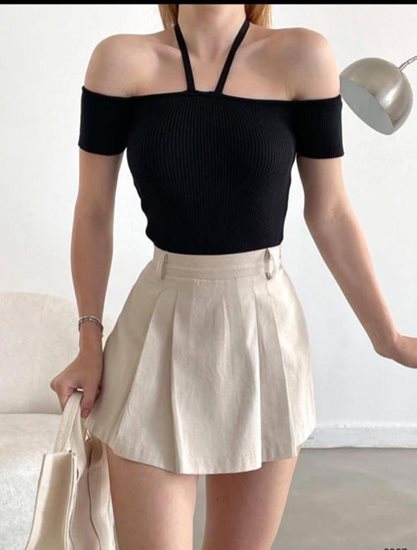 טופ שחור סרוג כתפיים